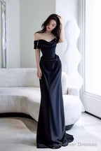 Simple Mermaid Off The Shoulder Black Prom Dresses Evening Dress