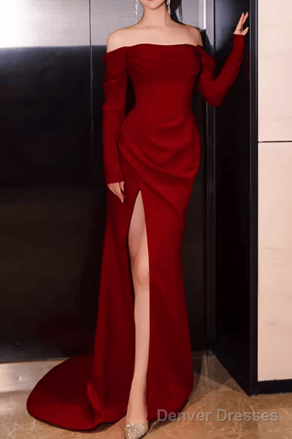 Simple Mermaid Off The Shoulder Long Red Prom Dress