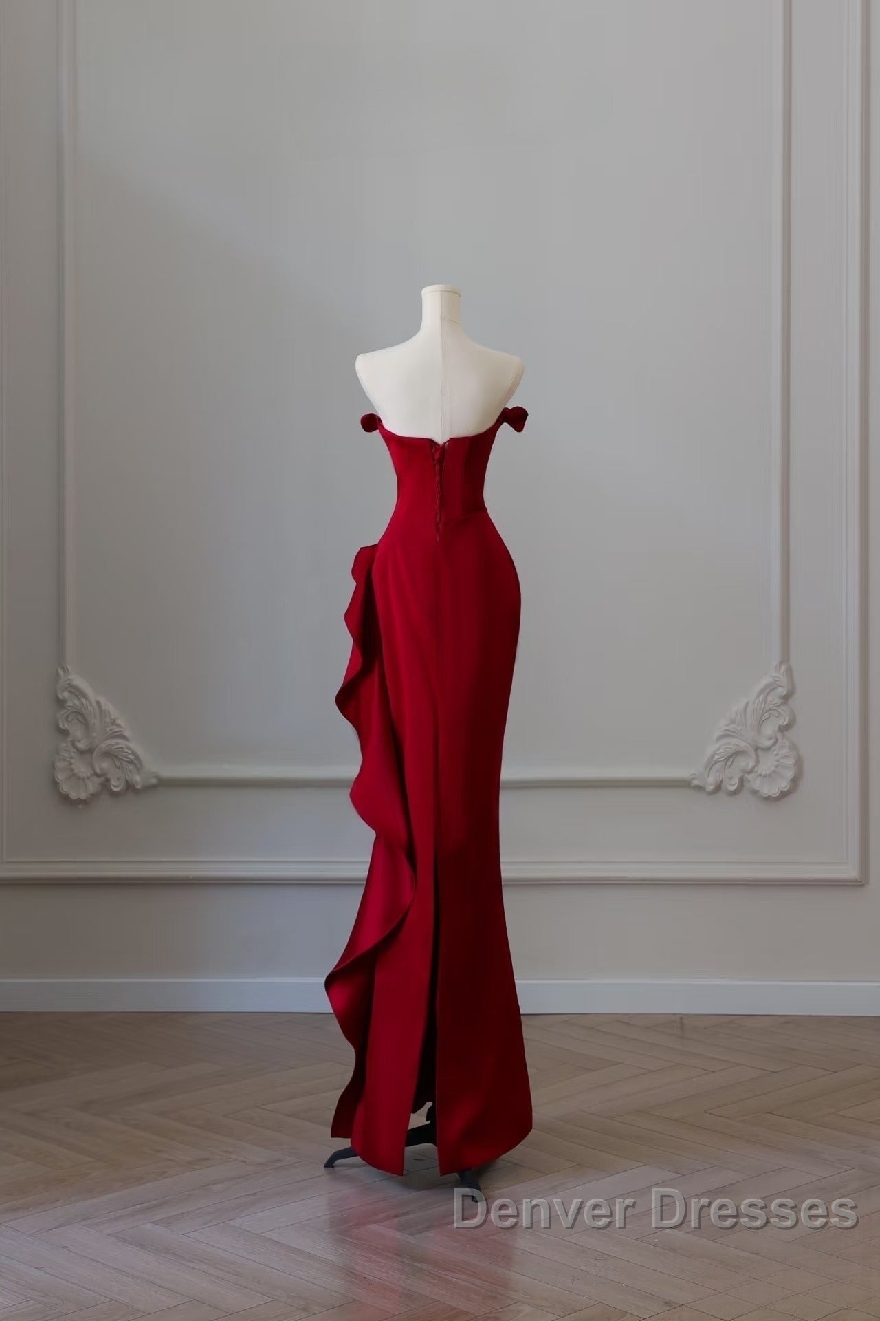 Simple Mermaid Off The Shoulder Neckline Burgundy Sequin Long Party Dress Prom Dress Secondary image