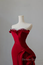 Simple Mermaid Off The Shoulder Neckline Burgundy Sequin Long Party Dress Prom Dress