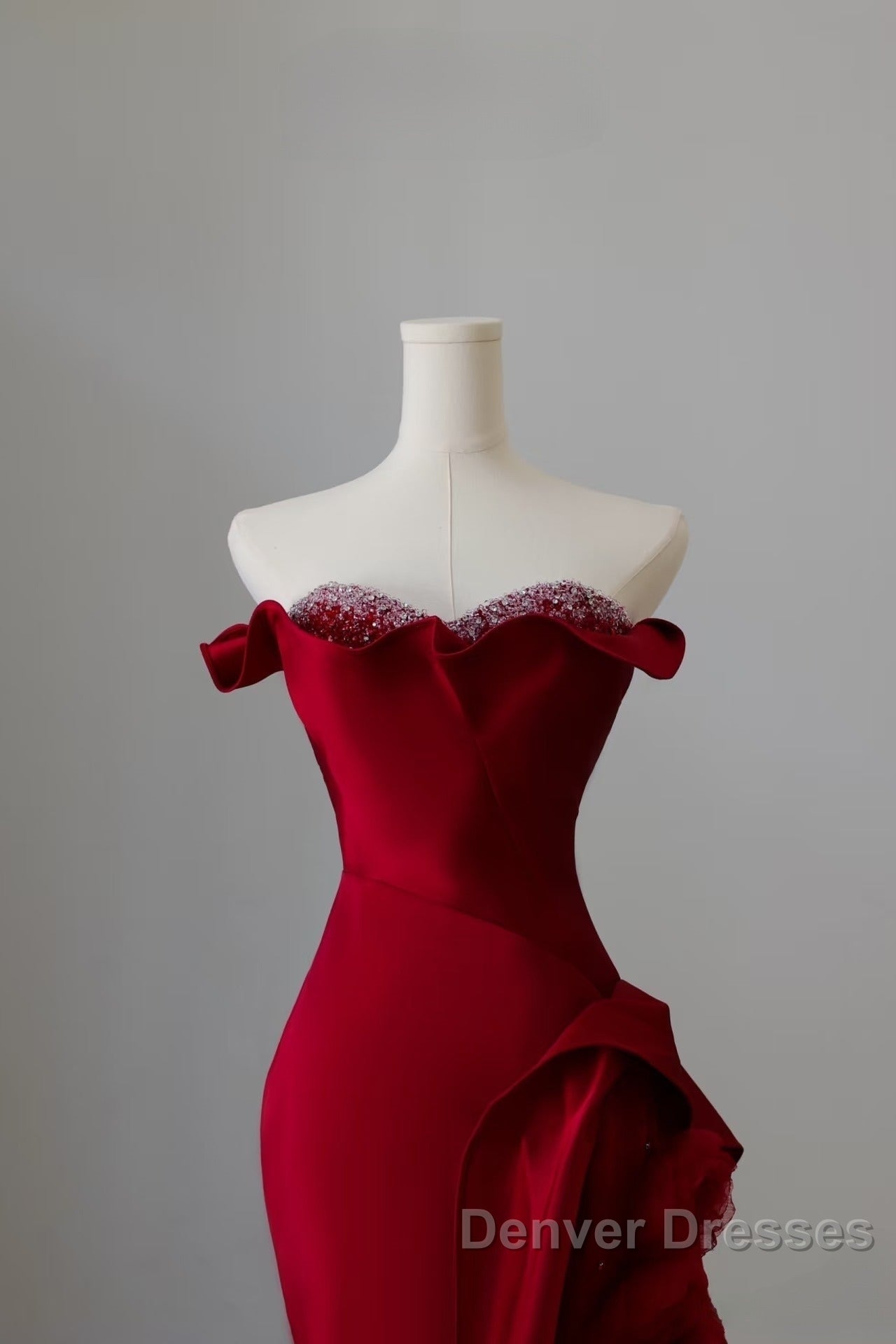 Simple Mermaid Off The Shoulder Neckline Burgundy Sequin Long Party Dress Prom Dress