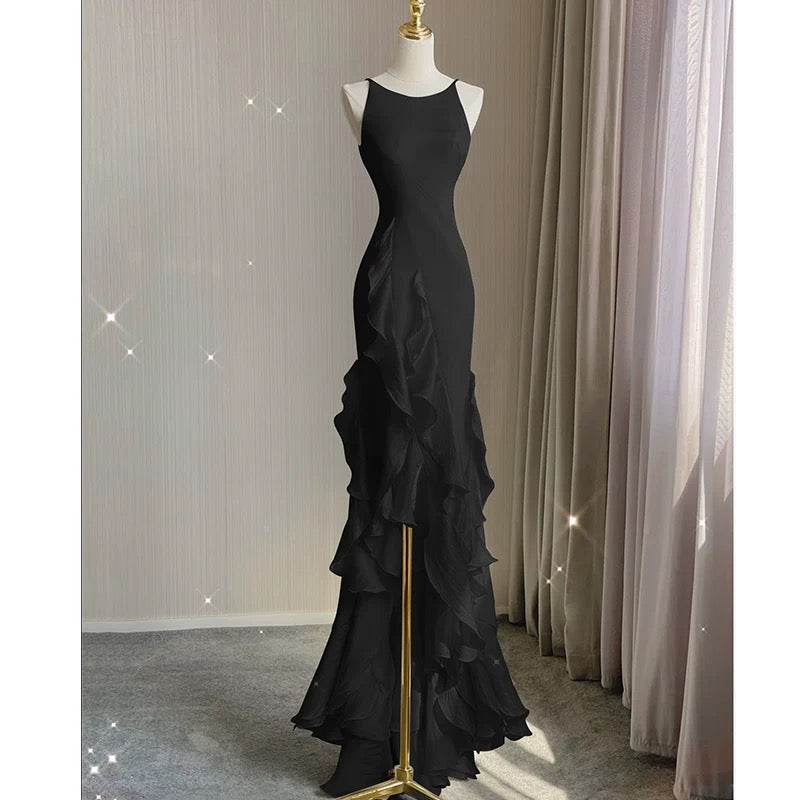 Simple Mermaid Prom Gown With Ruffles Spaghetti Straps Backless Prom Dress For Date Secondary image