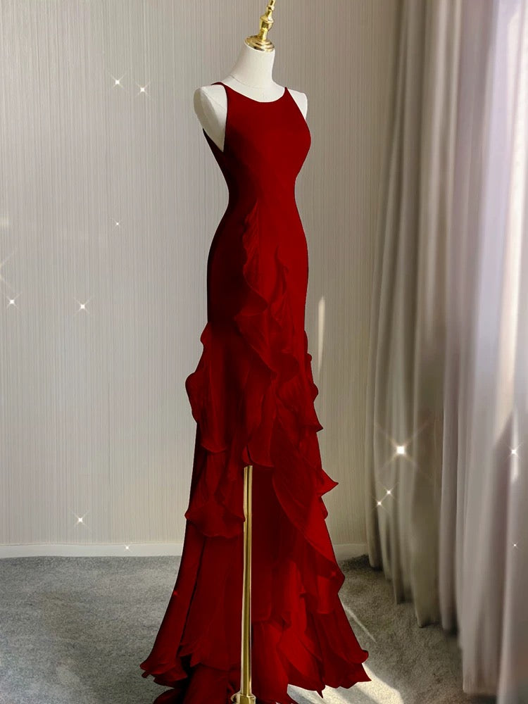 Simple Mermaid Prom Gown With Ruffles Spaghetti Straps Backless Prom Dress For Date