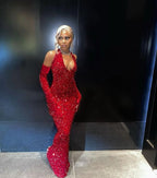 Simple Mermaid Red Sequin Prom Dress 22Th Birthday Outfit