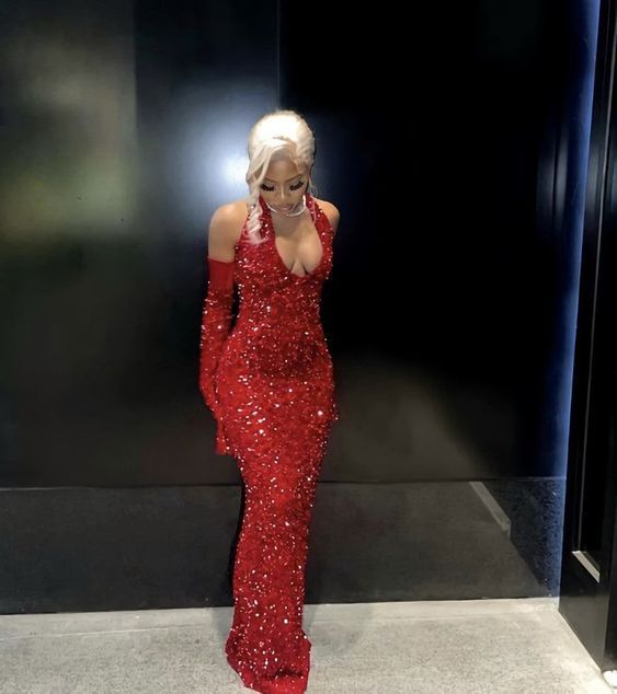 Simple Mermaid Red Sequin Prom Dress 22Th Birthday Outfit