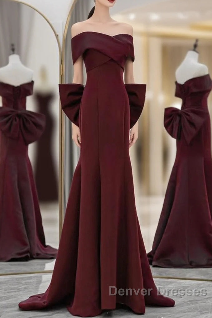 Simple Mermaid Satin Burgundy Long Prom Dress, Burgundy Long Formal Dress Main image