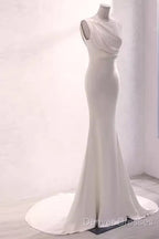 Simple Mermaid Satin White Long Wedding Dress Brides Dress