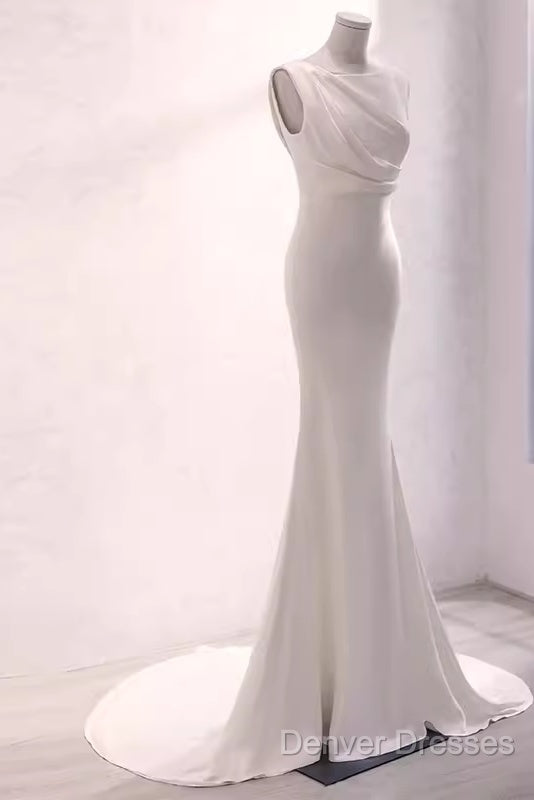 Simple Mermaid Satin White Long Wedding Dress Brides Dress