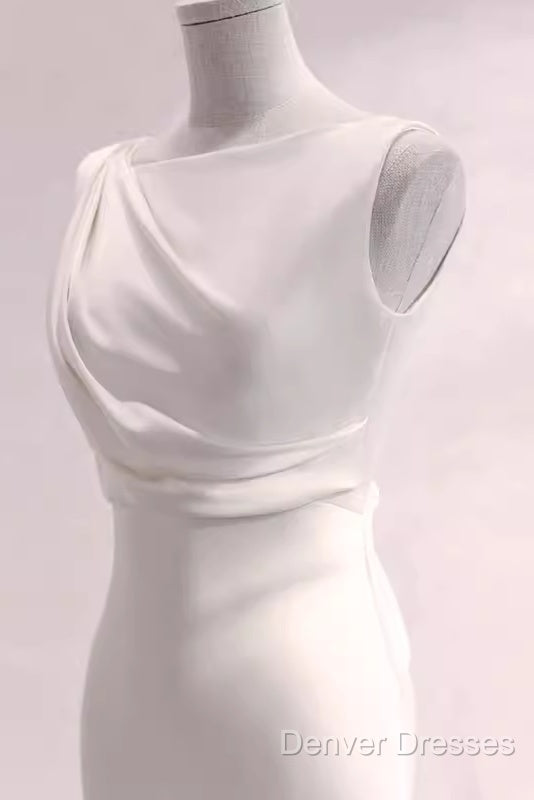 Simple Mermaid Satin White Long Wedding Dress Brides Dress