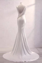 Simple Mermaid Satin White Long Wedding Dress Brides Dress