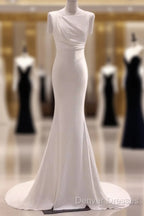 Simple Mermaid Satin White Long Wedding Dress Brides Dress