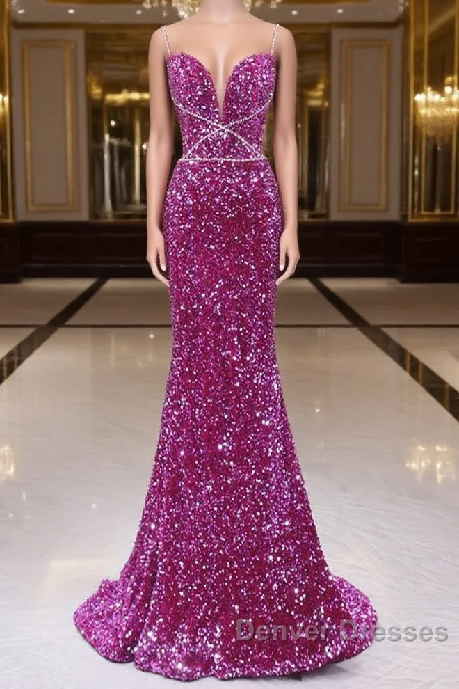 Simple Mermaid Sequin Long Prom Dress, Sequin Long Evening Dress