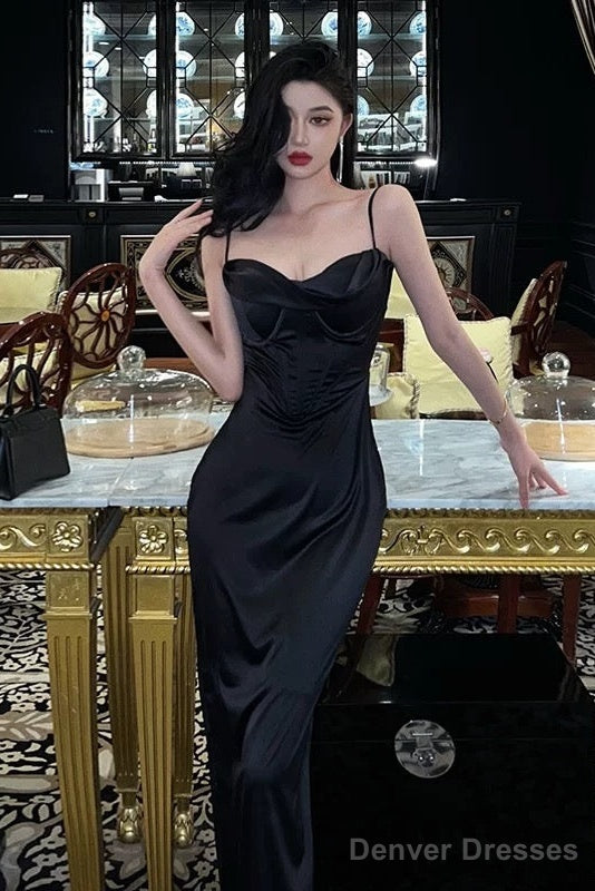 Simple Mermaid Spaghetti Straps Black Ankle Length Prom Dresses Birthday Outfits Secondary image