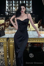 Simple Mermaid Spaghetti Straps Black Ankle Length Prom Dresses Birthday Outfits