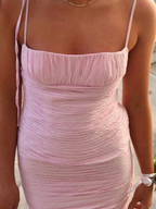 Simple Mermaid Spaghetti Straps Floor Length Sleeveless Pink Prom Dress
