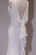 Simple Mermaid Spaghetti Straps Sequin White Long Wedding Dress