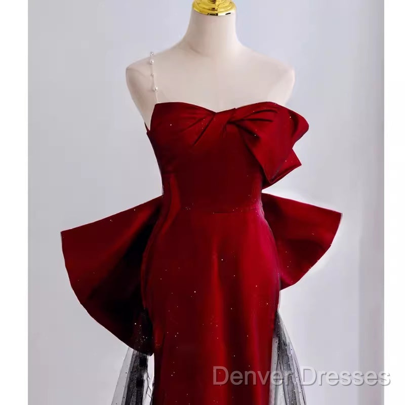 Simple Mermaid Strapless Burgundy Floor Length Prom Dress Secondary image