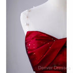 Simple Mermaid Strapless Burgundy Floor Length Prom Dress