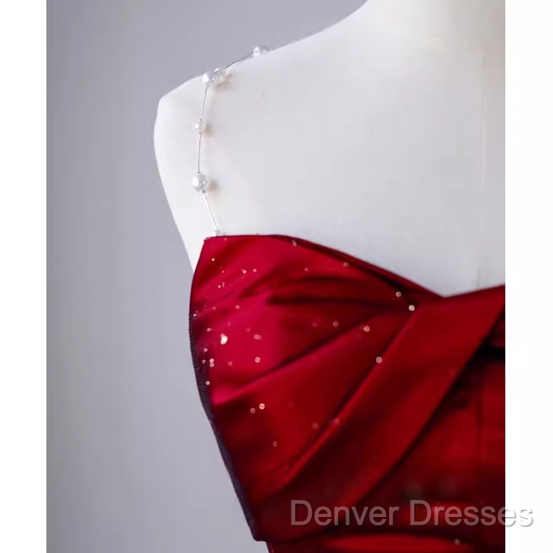 Simple Mermaid Strapless Burgundy Floor Length Prom Dress