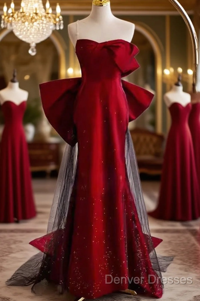 Simple Mermaid Strapless Burgundy Floor Length Prom Dress Main image