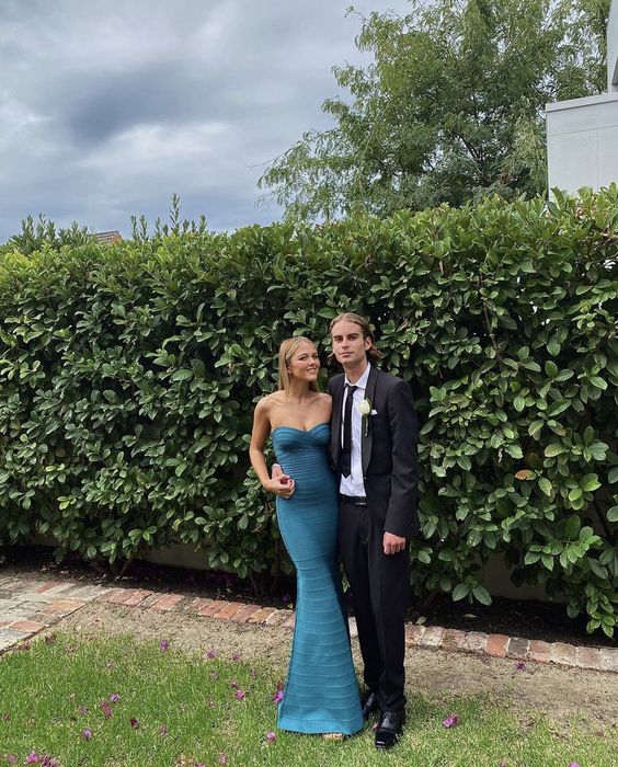 Simple Mermaid Strapless Floor Length Sleeveless Blue Prom Dress Secondary image