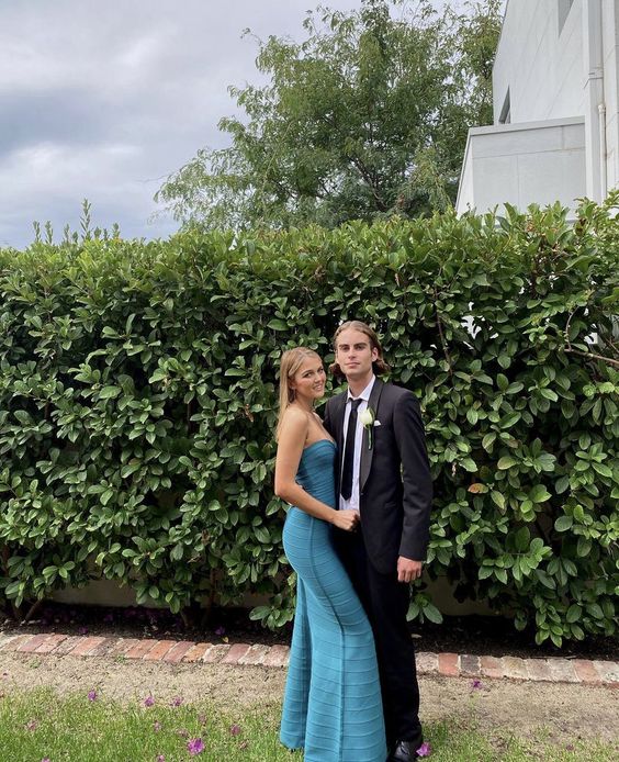 Simple Mermaid Strapless Floor Length Sleeveless Blue Prom Dress