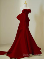 Simple Mermaid Strapless Long Red Prom Dress Evening Dress
