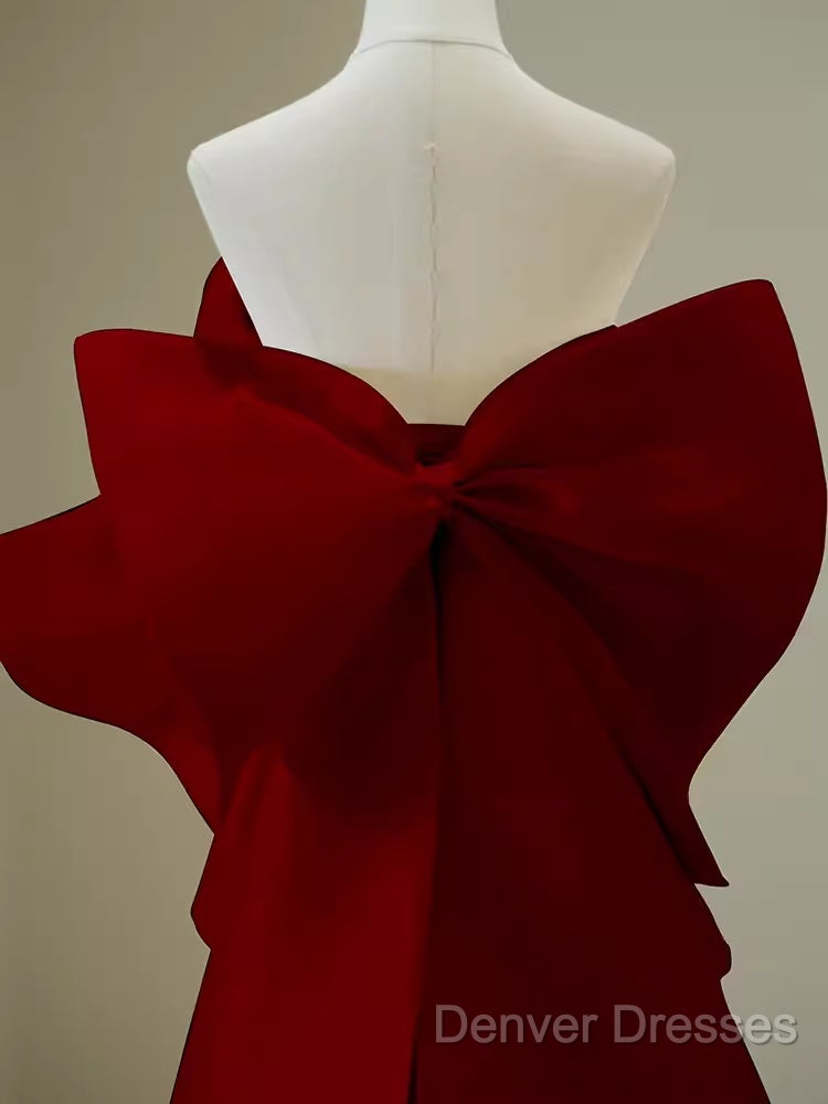 Simple Mermaid Strapless Long Red Prom Dress Evening Dress