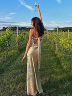 Simple Mermaid Strapless Neckline Long Party Dress Satin Yellow Prom Dress