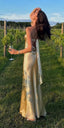 Simple Mermaid Strapless Neckline Long Party Dress Satin Yellow Prom Dress