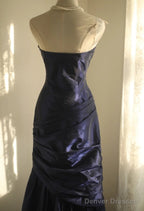Simple Mermaid Strapless Taffeta Pleated Long Prom Dress Evening Gown