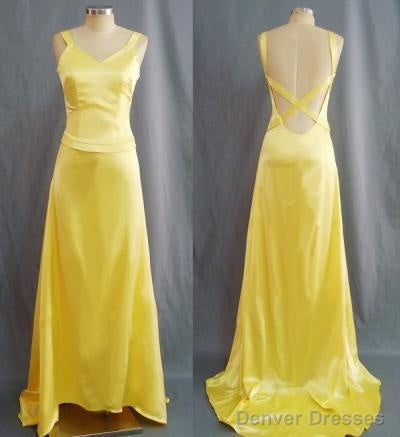 Simple Mermaid V Neck Yellow Backless Long Prom Dress Main image