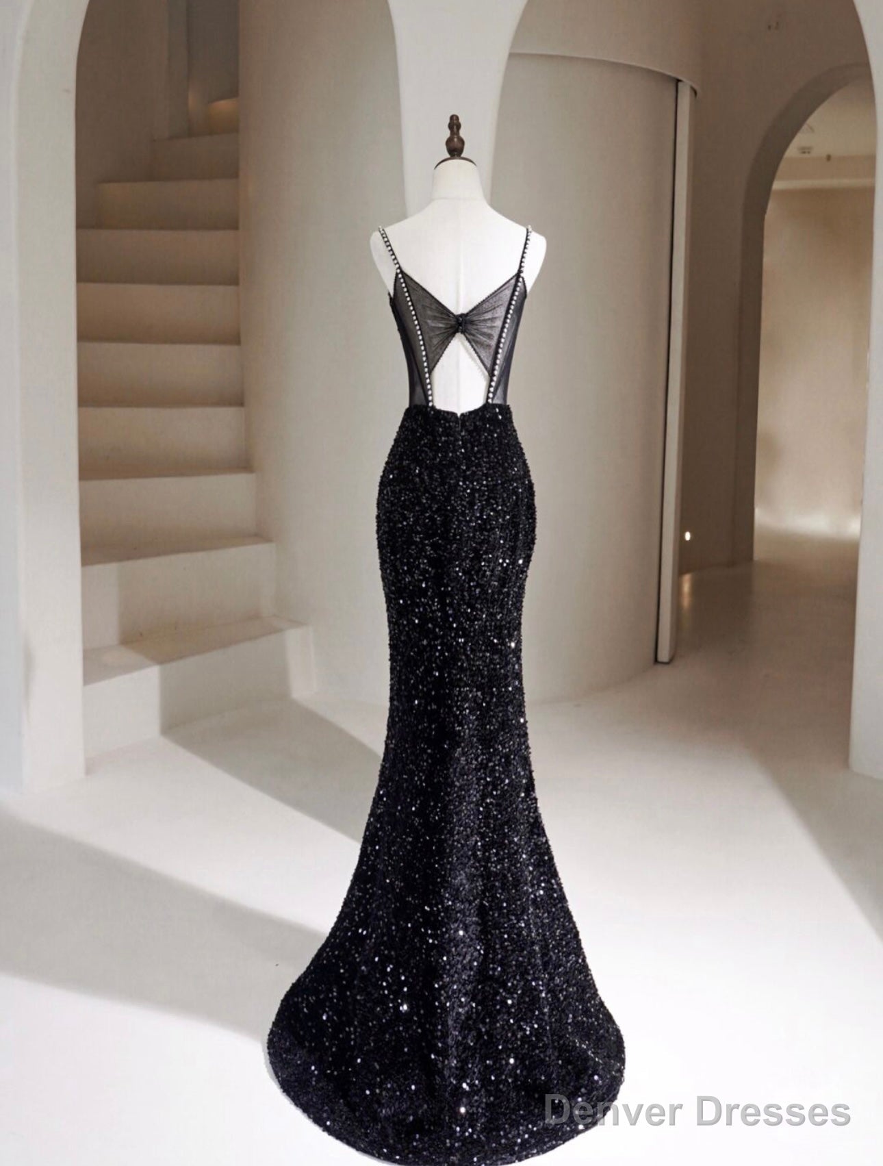 Simple Mermaid Velvet Sequin Black Long Prom Dress, Black Long Evening Dress