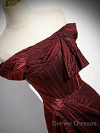 Simple Off Shoulder Burgundy Long Prom Dress, Burgundy Long Formal Dress