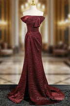 Simple Off Shoulder Burgundy Long Prom Dress, Burgundy Long Formal Dress