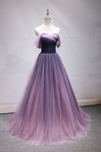 Simple off shoulder tulle long prom Dress, tulle formal Dress