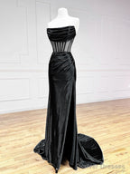 Simple Off The Shoulder Satin Black Long Prom Dress, Black Long Evening Dress