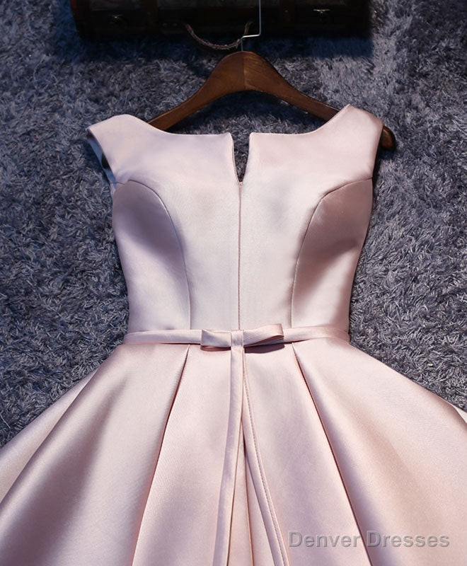 Simple Pink A Line Satin Short Prom Dress, Pink Homecoming Dress