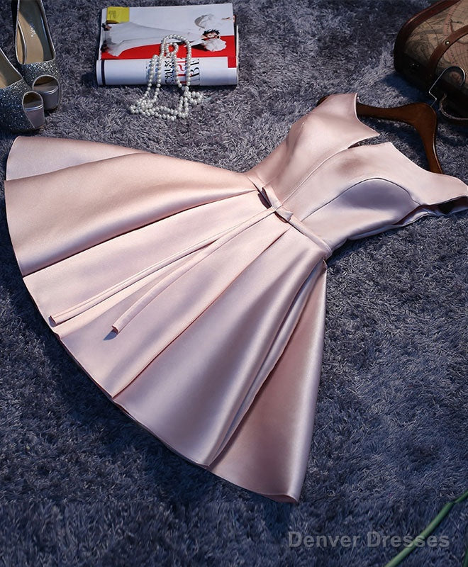 Simple Pink A Line Satin Short Prom Dress, Pink Homecoming Dress Main image