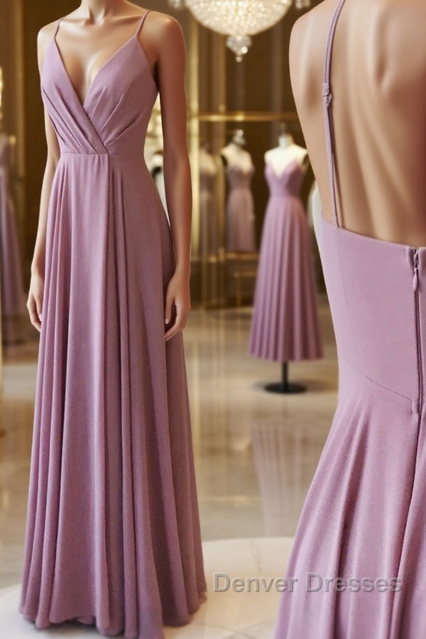 Simple pink chiffon long prom Dress, pink evening Dress