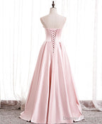 Simple Pink Satin Long Prom Dress, Pink Formal Bridesmaid Dress