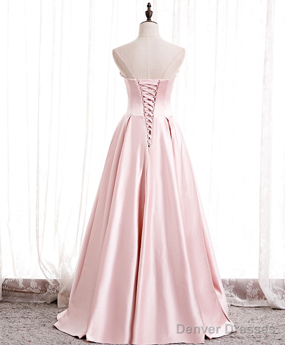 Simple Pink Satin Long Prom Dress, Pink Formal Bridesmaid Dress