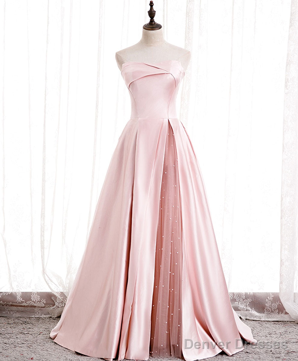 Simple Pink Satin Long Prom Dress, Pink Formal Bridesmaid Dress Secondary image