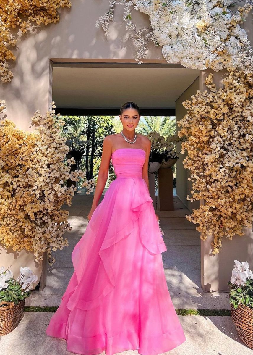 Simple Pink Sleeveless Long Prom Dress, Strapless Evening Dress, Pink Celebration Dress Secondary image