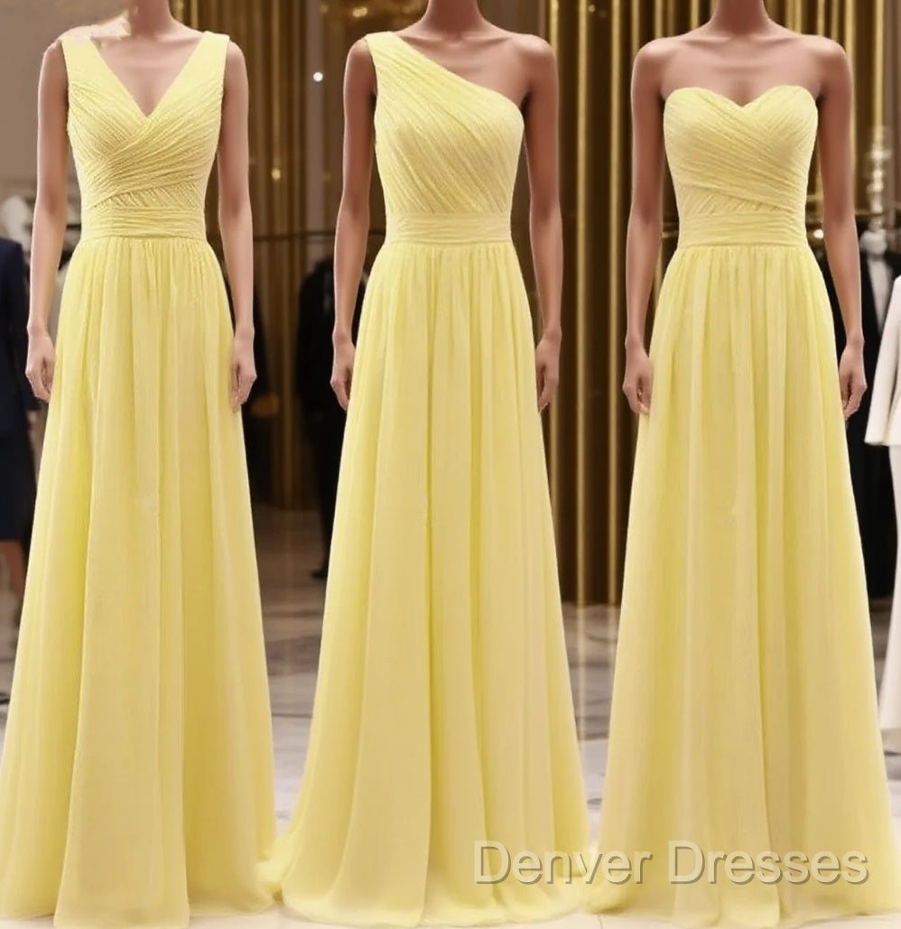 Simple Pleated Chiffon Bridesmaid Dress Mixed Style