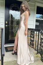 Simple Prom Dress Spaghetti Straps Sweetheart Formal Dresses With Slit Evening Dress