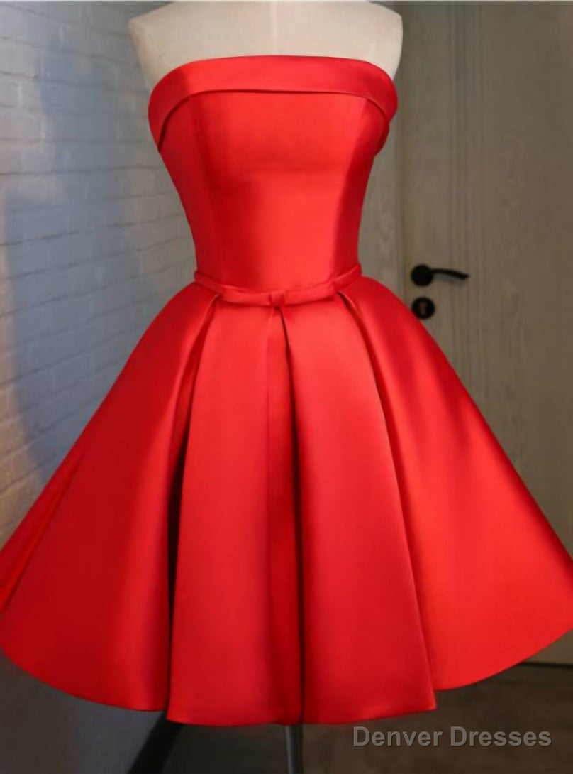 Simple Red Satin Homecoming Dress Main image
