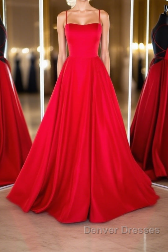 Simple red satin long prom Dress, red backless long evening Dress Main image