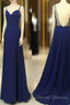 Simple Royal Blue Long Prom Dress, Backless Evening Dress