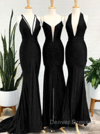 Simple Royal blue v neck mermaid long prom Dress blue evening Dress